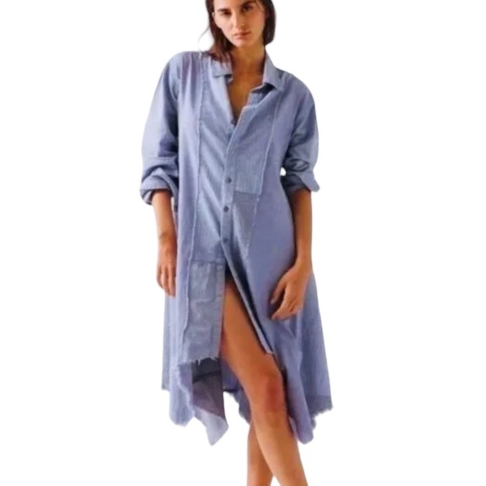 We The Free Free People Remade Shirt Dress Chambray Sky Overdye Medium Lagenlook